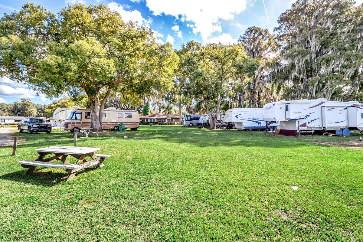 RV sites on the waterfront lawn at Hide-A-Way Harbor