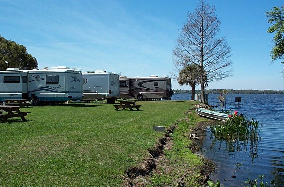 RV near the water at Hide-A-Way Harbor